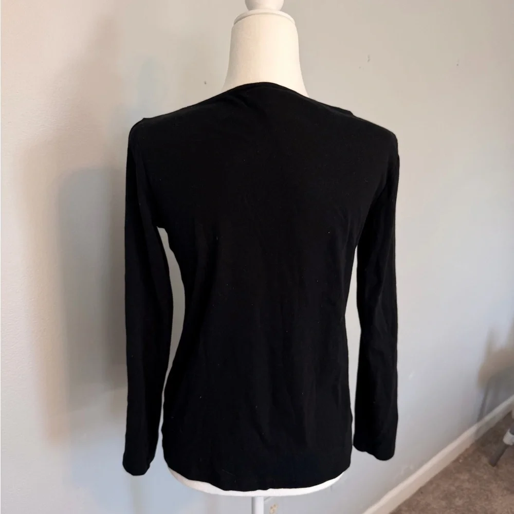 Karen Scott Black Long Sleeve Top with Studded Keyhole Neckline - Picture 3 of 4